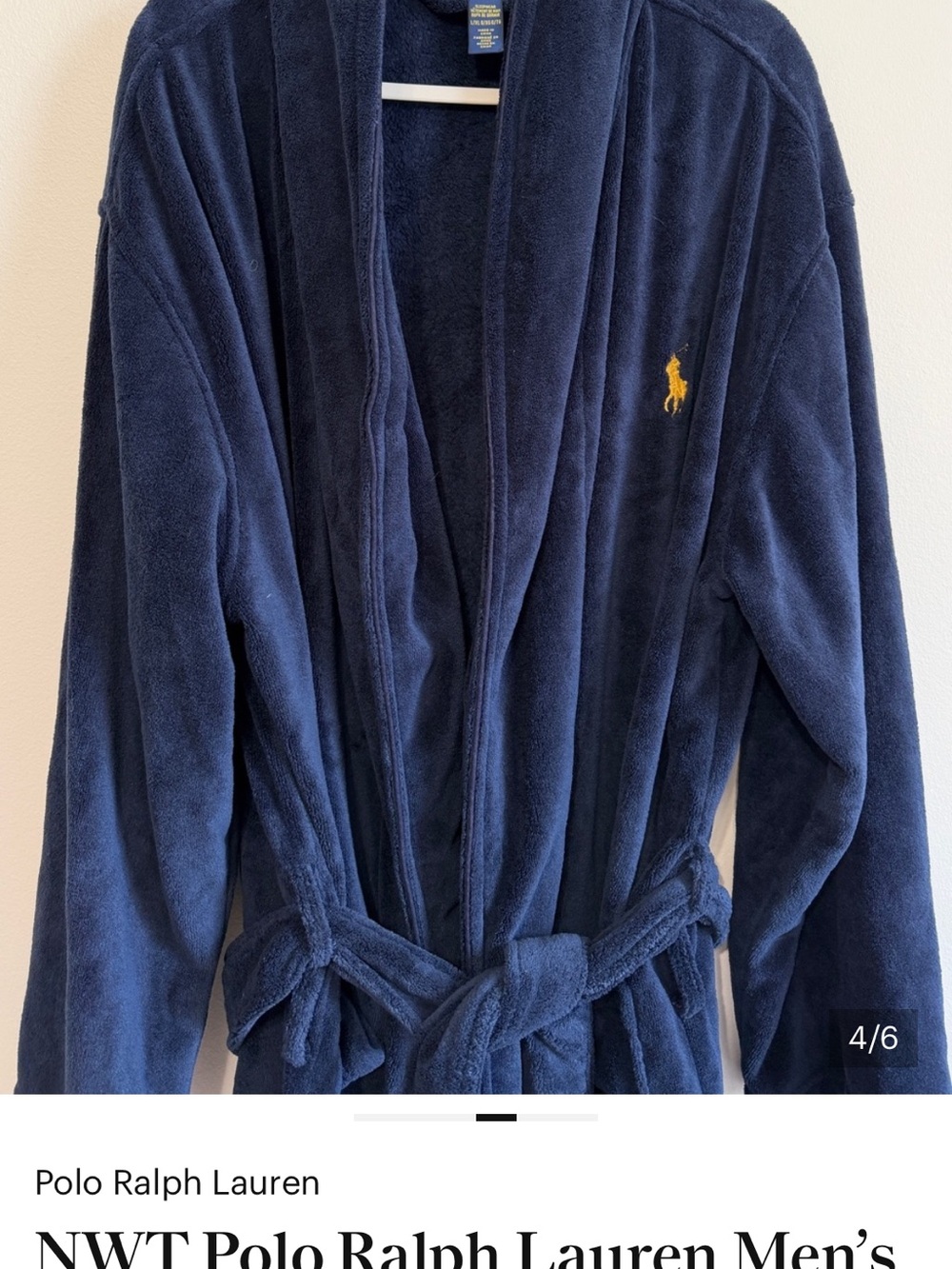 Polo by Ralph Lauren Navy Plush Men’s Bath Robe with Shawl Collar